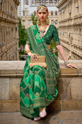 Green shaded leheriya silk saree with aqua finish weaving saree | Silk Saree | Shaded leheriya style Saree